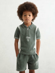 3-9 yrs Chenille Tipped Motor Cars Polo Shirt Dark Sage Green/White | Children & Baby