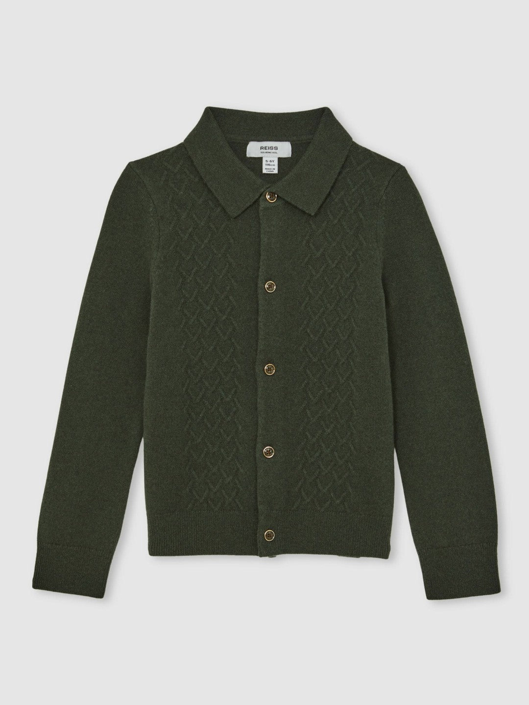 3-9 yrs Wool V-Stitch Button-Through Cardigan Forest Green | Children & Baby