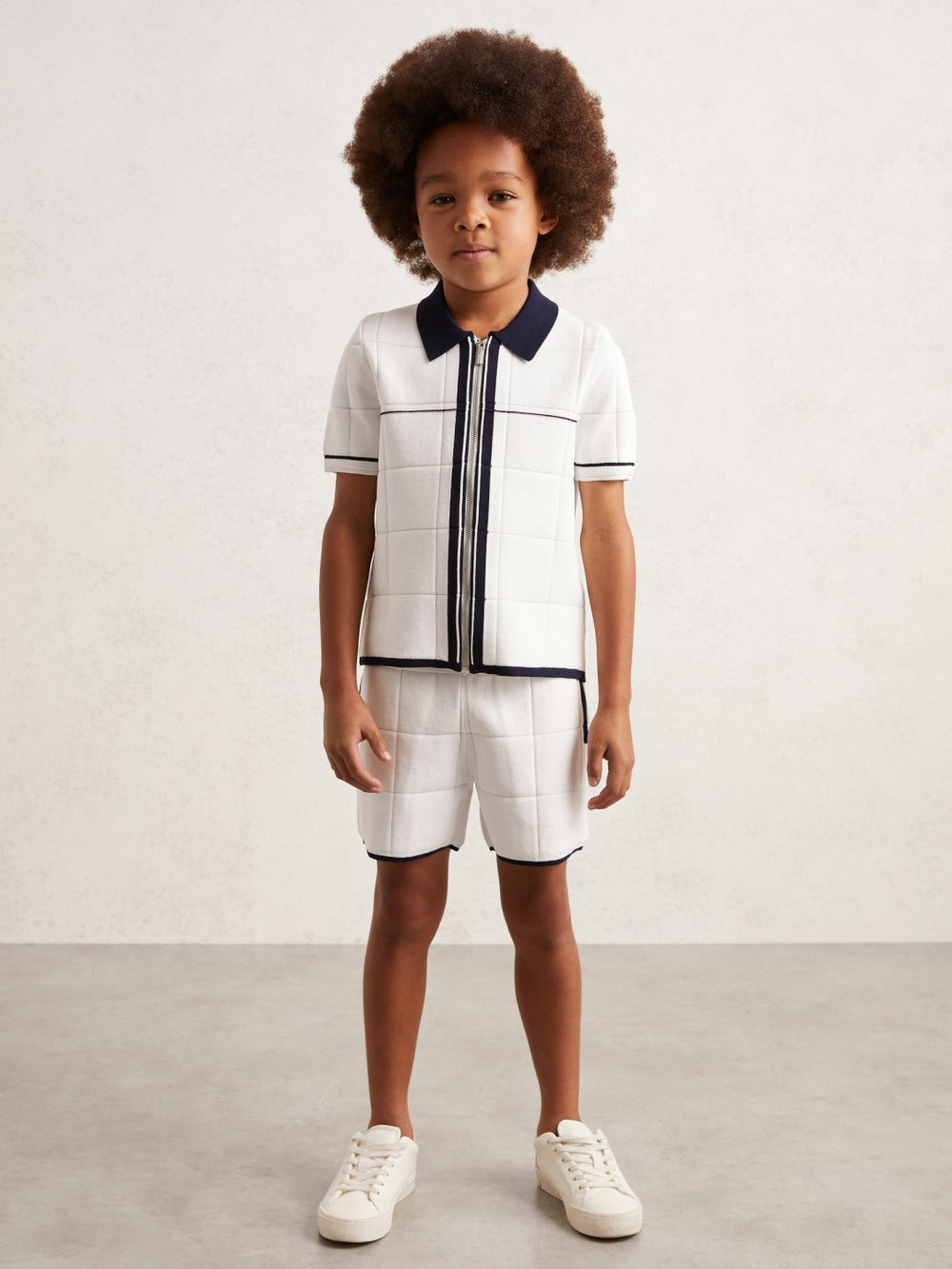13-14 yrs Tipped Knit Zip-Through Shirt White/Navy | Children & Baby