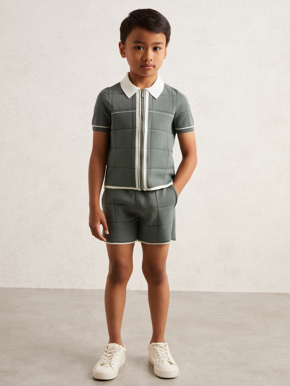 3-9 yrs Tipped Knit Stitch-Detail Shorts Dark Sage Green | Children & Baby