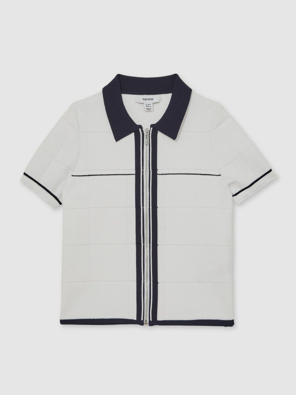 9-13 yrs Tipped Knit Zip-Through Shirt White/Navy | Children & Baby