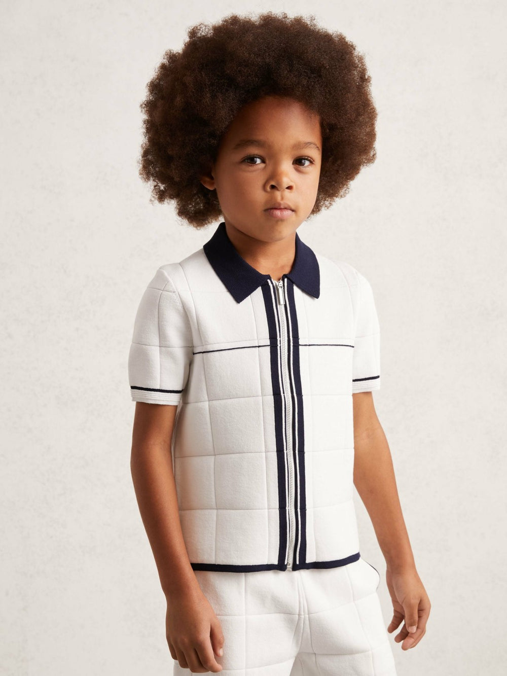 3-9 yrs Tipped Knit Zip-Through Shirt White/Navy | Children & Baby
