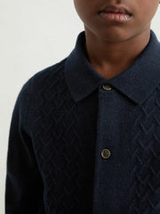 3-9 yrs Wool V-Stitch Button-Through Cardigan Navy Blue | Children & Baby