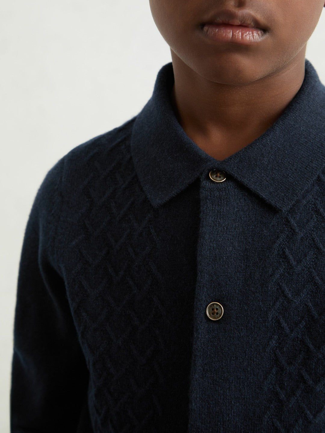 9-13 yrs Wool V-Stitch Button-Through Cardigan Navy Blue | Children & Baby