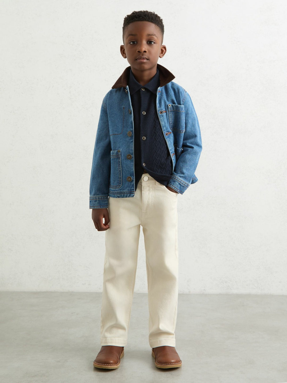 9-13 yrs Wool V-Stitch Button-Through Cardigan Navy Blue | Children & Baby