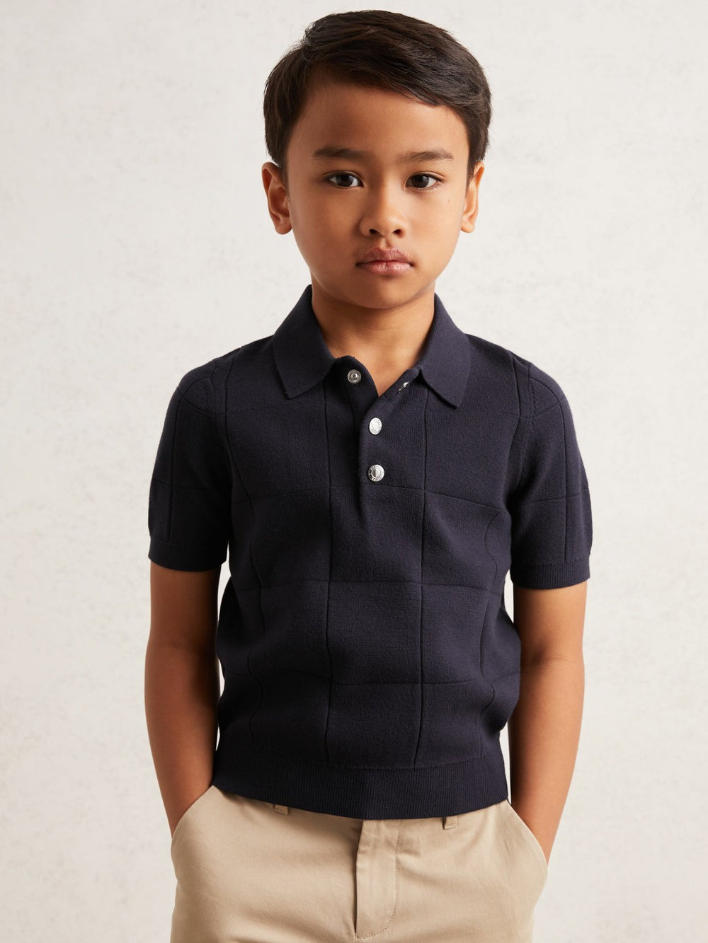 13-14 yrs Stitch-Detail Press-Stud Polo Shirt Navy Blue | Children & Baby