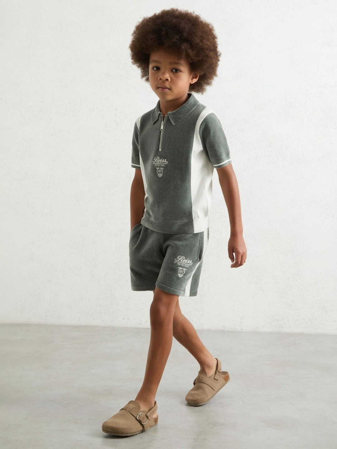 9-13 yrs Chenille Tipped Motor Cars Polo Shirt Dark Sage Green/White | Children & Baby