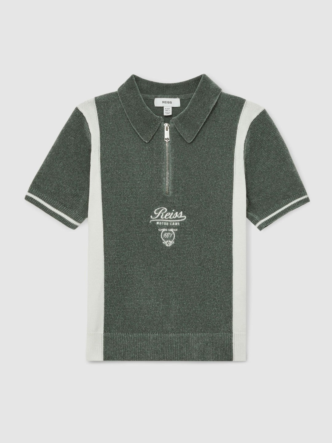 9-13 yrs Chenille Tipped Motor Cars Polo Shirt Dark Sage Green/White | Children & Baby