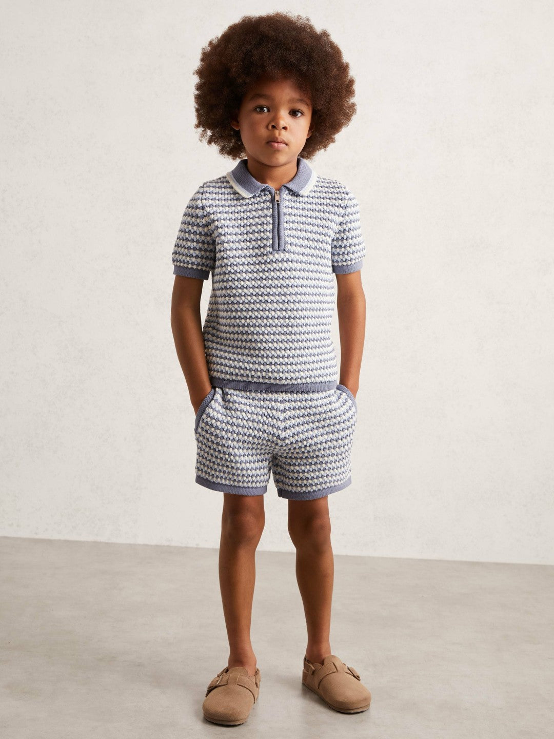 3-9 yrs Knitted Stripe Half-Zip Polo Shirt Blue/White | Children & Baby