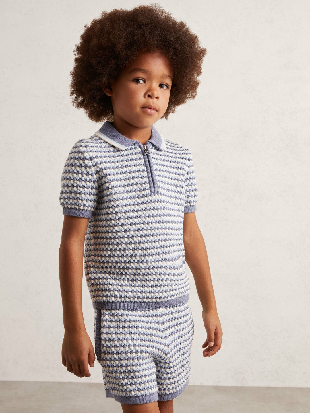 3-9 yrs Knitted Stripe Half-Zip Polo Shirt Blue/White | Children & Baby