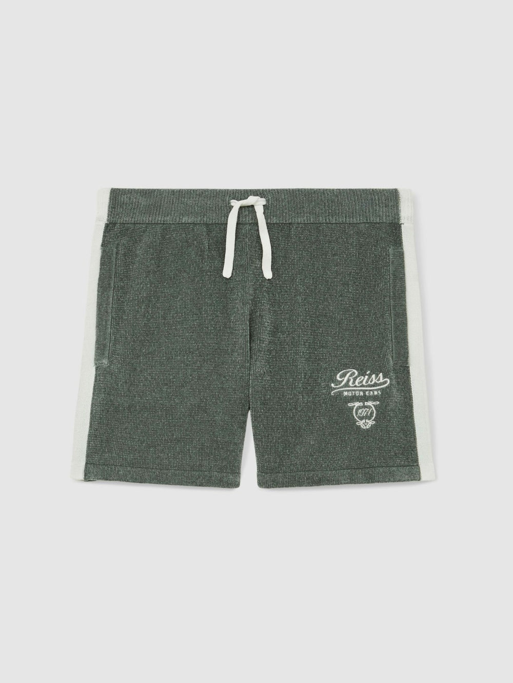 13-14 yrs Chenille Tipped Motor Cars Shorts Dark Sage Green/White | Children & Baby