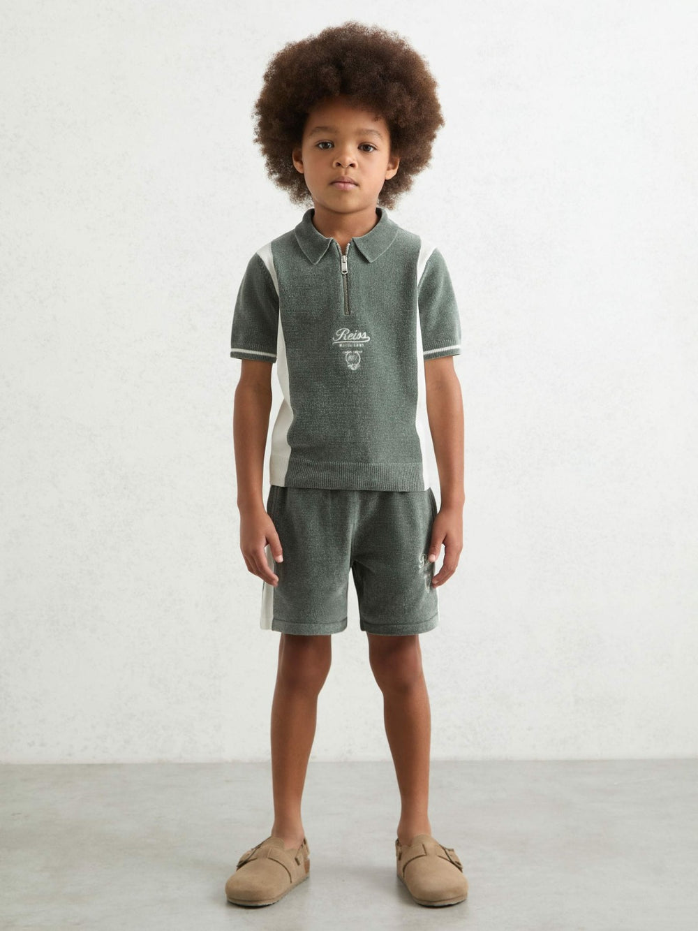 13-14 yrs Chenille Tipped Motor Cars Shorts Dark Sage Green/White | Children & Baby