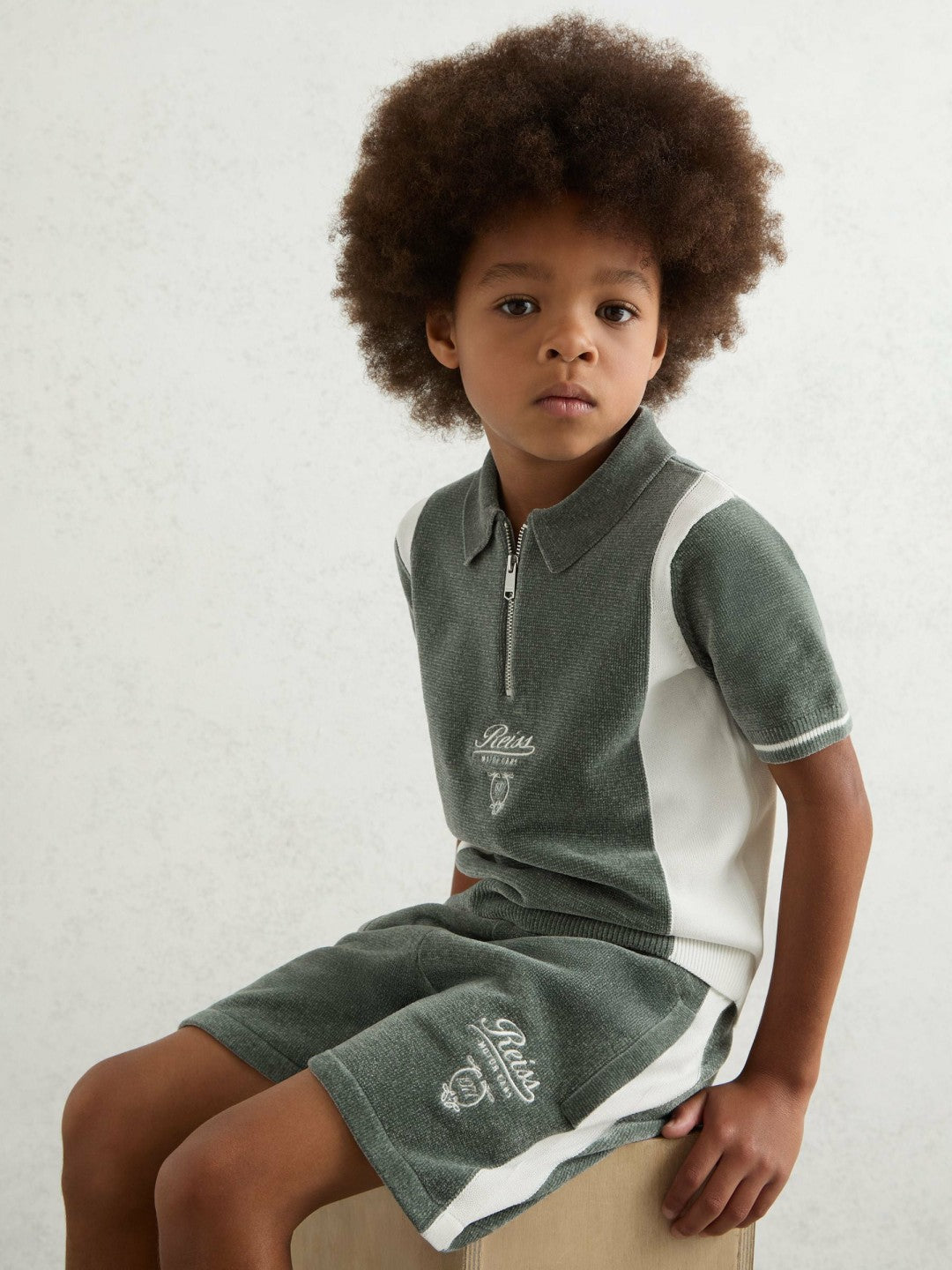 13-14 yrs Chenille Tipped Motor Cars Shorts Dark Sage Green/White | Children & Baby