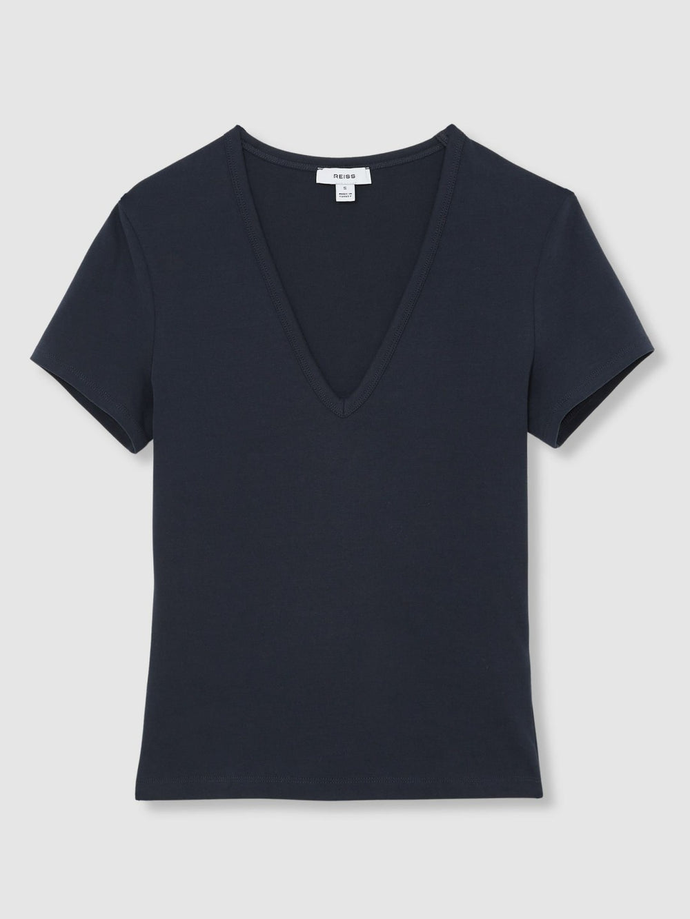 Stretch Cotton V-Neck T-Shirt Navy | Women
