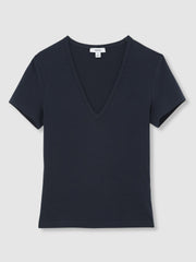 Stretch Cotton V-Neck T-Shirt Navy | Women