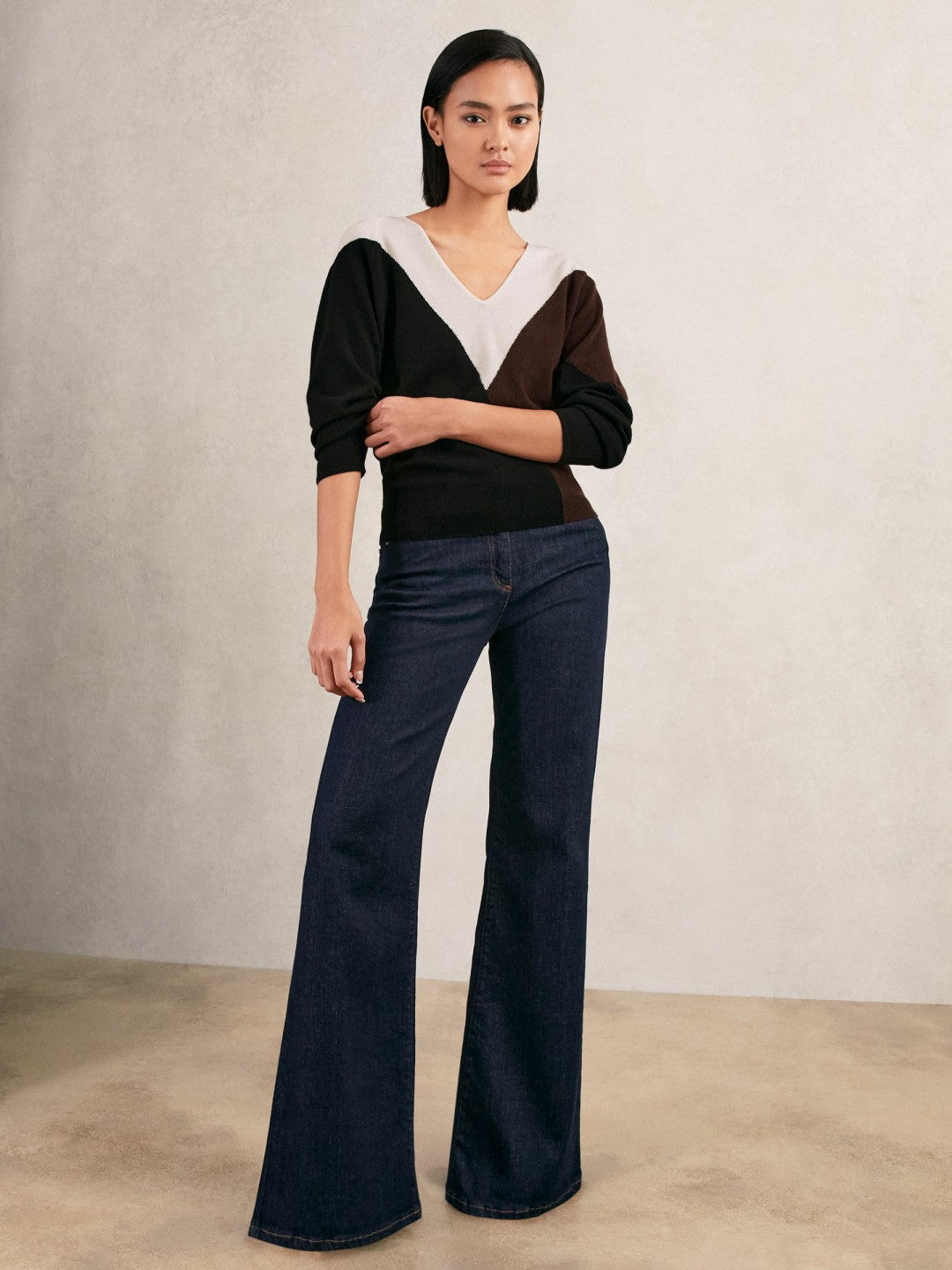 Wool-Blend Colourblock Knit Jumper with Cashmere Black/Burgundy/Cream | Women