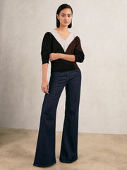 Wool-Blend Colourblock Knit Jumper with Cashmere Black/Burgundy/Cream | Women