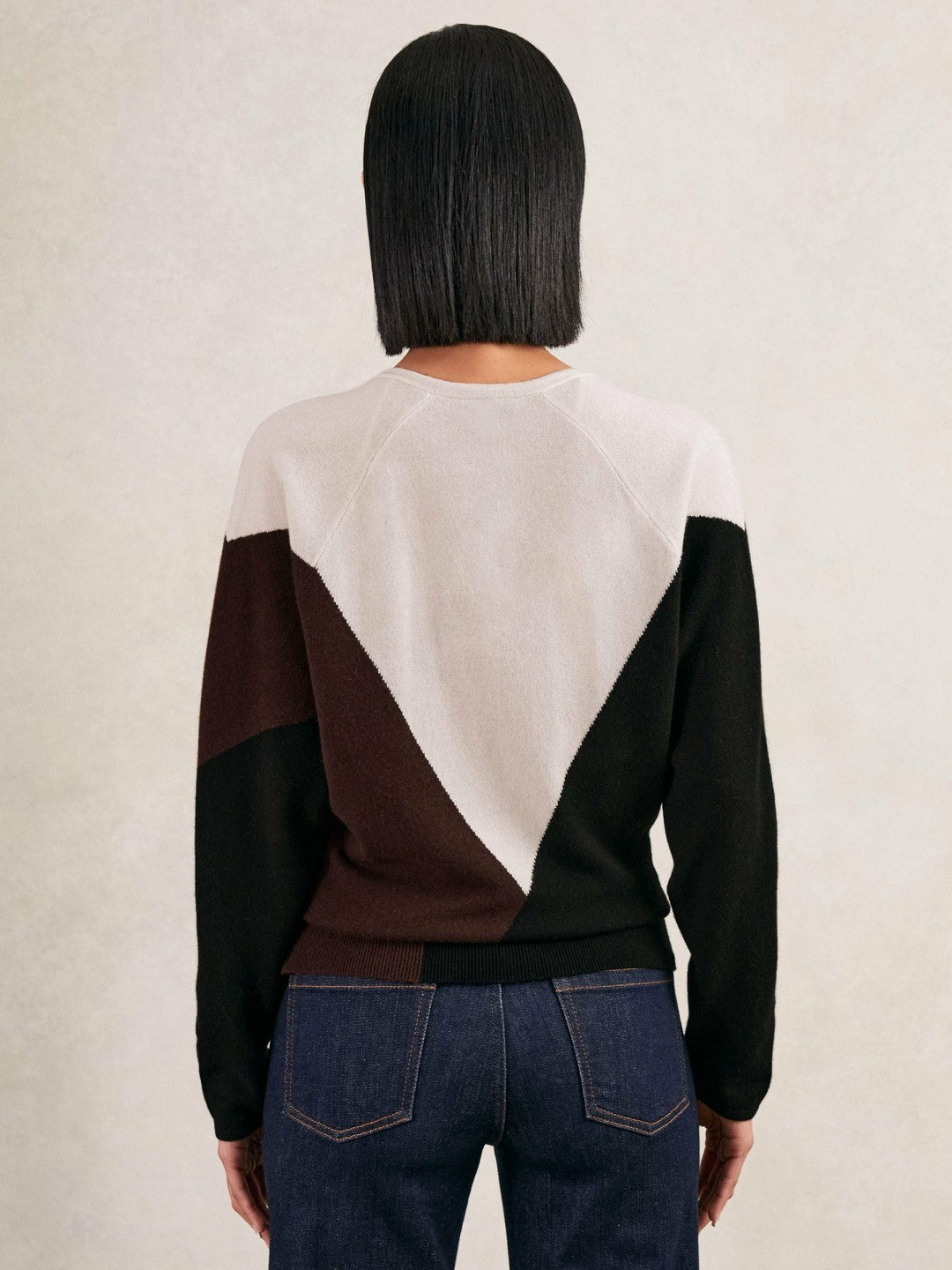 Wool-Blend Colourblock Knit Jumper with Cashmere Black/Burgundy/Cream | Women