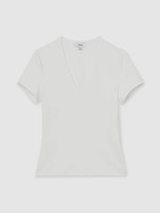 Stretch Cotton V-Neck T-Shirt White | Women