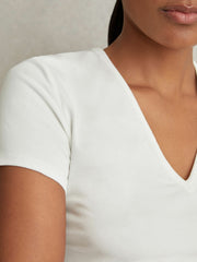 Stretch Cotton V-Neck T-Shirt White | Women