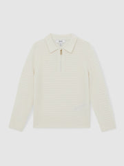 13-14 yrs Wool Waffle-Knit Half-Zip Polo Shirt Off White | Children & Baby