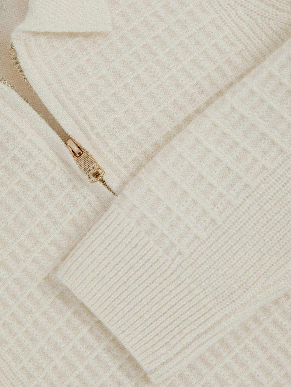 13-14 yrs Wool Waffle-Knit Half-Zip Polo Shirt Off White | Children & Baby