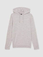 Merino Wool Drawstring Hoodie Wicker Brown Melange | Men