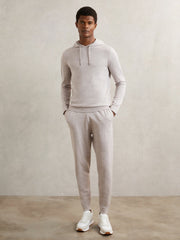 Merino Wool Drawstring Hoodie Wicker Brown Melange | Men