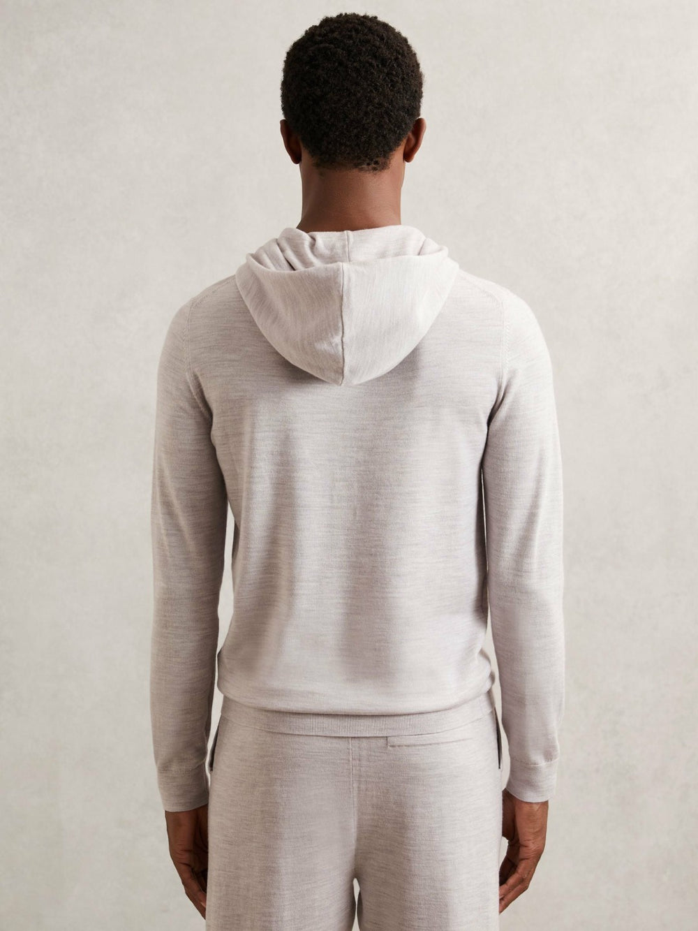 Merino Wool Drawstring Hoodie Wicker Brown Melange | Men