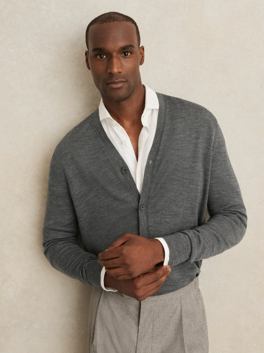 Merino Wool Button-Through Cardigan Derby Grey Melange | Men