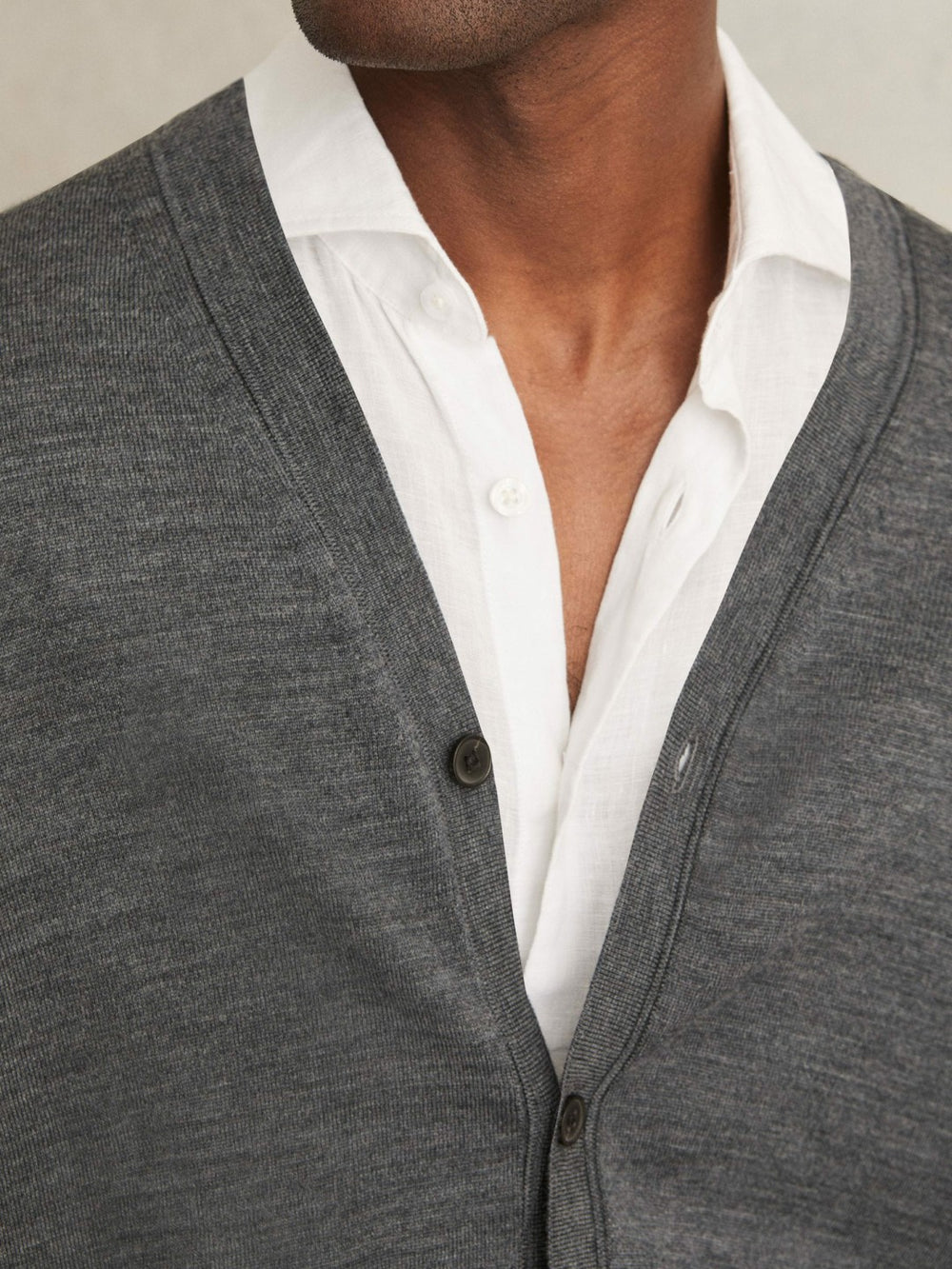 Merino Wool Button-Through Cardigan Derby Grey Melange | Men