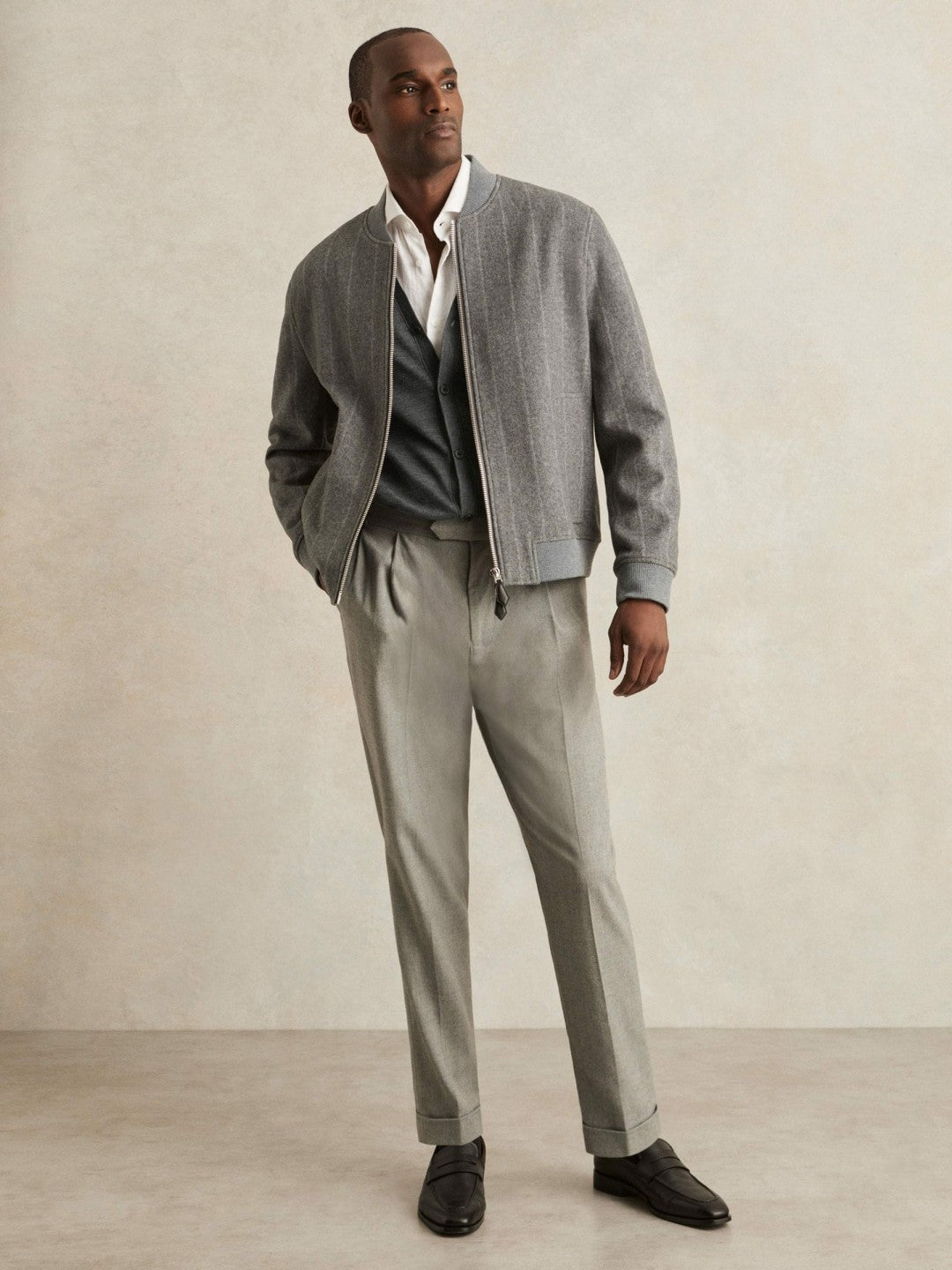 Merino Wool Button-Through Cardigan Derby Grey Melange | Men