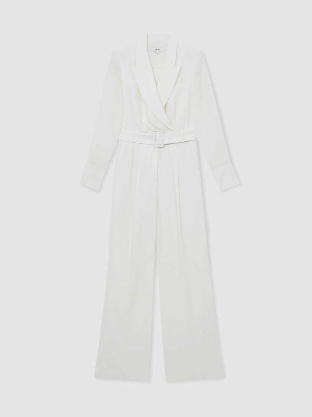 Sheer-Sleeve Wide-Leg Tuxedo Jumpsuit Ivory | Women