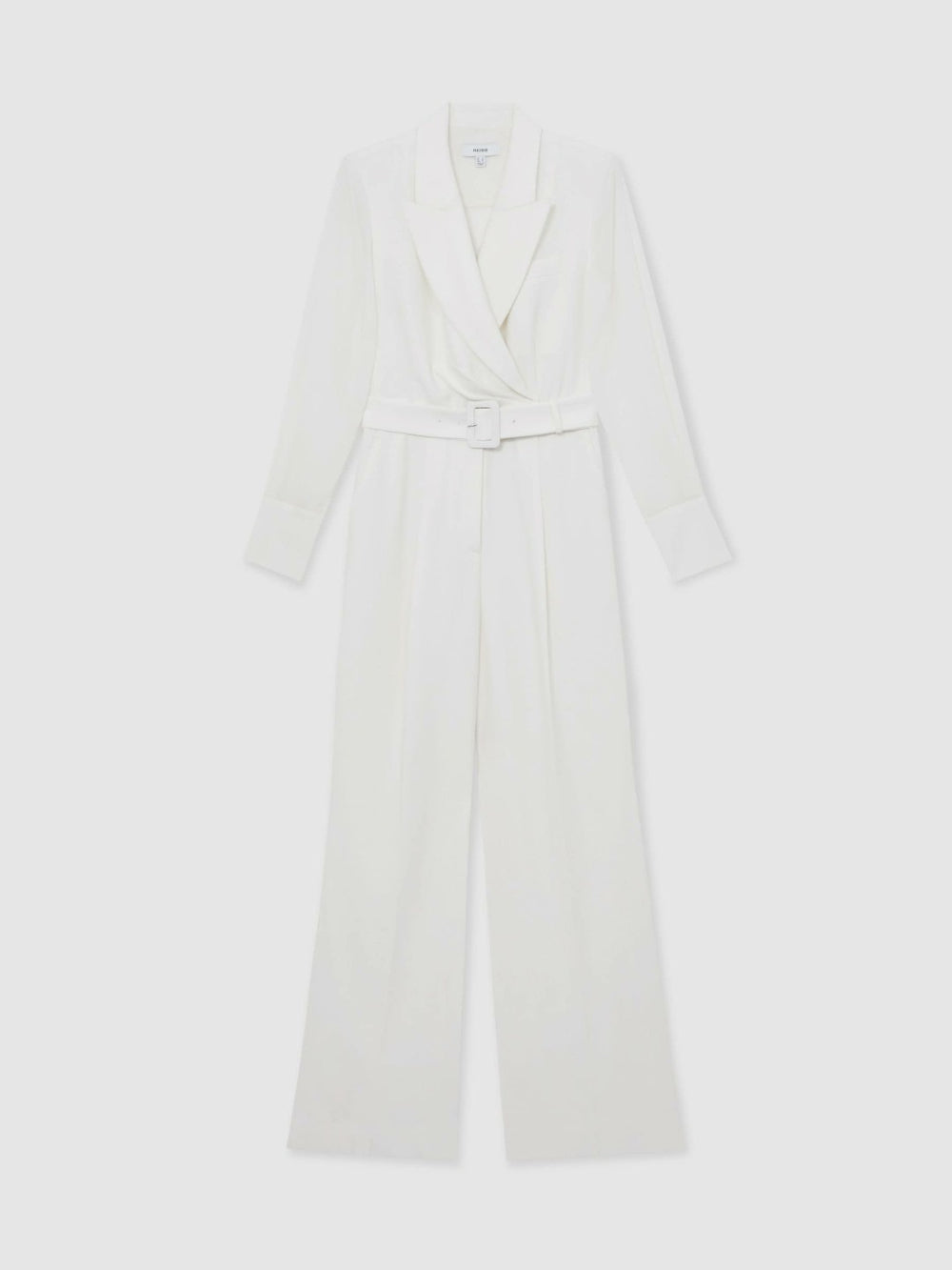 Sheer-Sleeve Wide-Leg Tuxedo Jumpsuit Ivory | Women