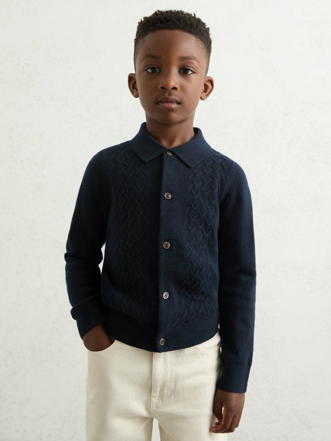 13-14 yrs Wool V-Stitch Button-Through Cardigan Navy Blue | Children & Baby