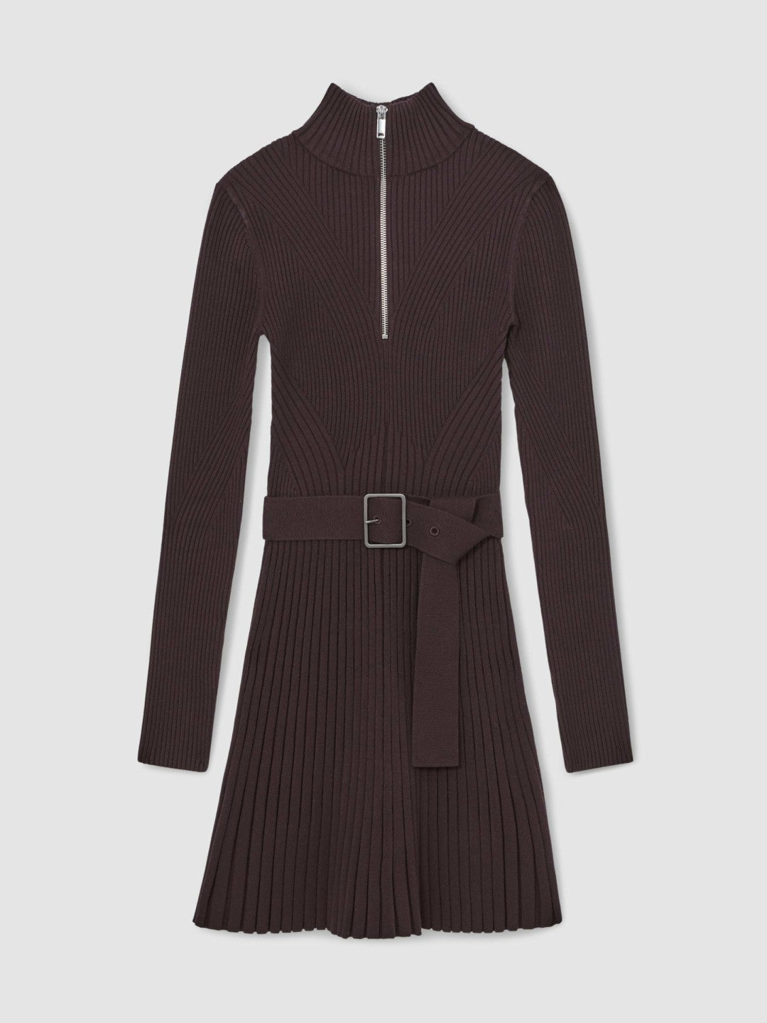 Rib-Knit Belted Half-Zip Flippy Dress Plum Purple | Women