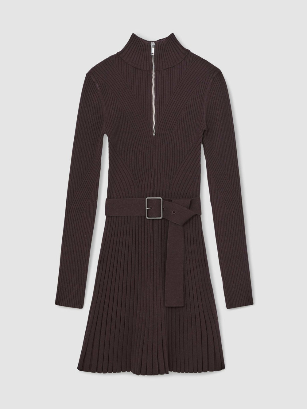 Rib-Knit Belted Half-Zip Flippy Dress Plum Purple | Women