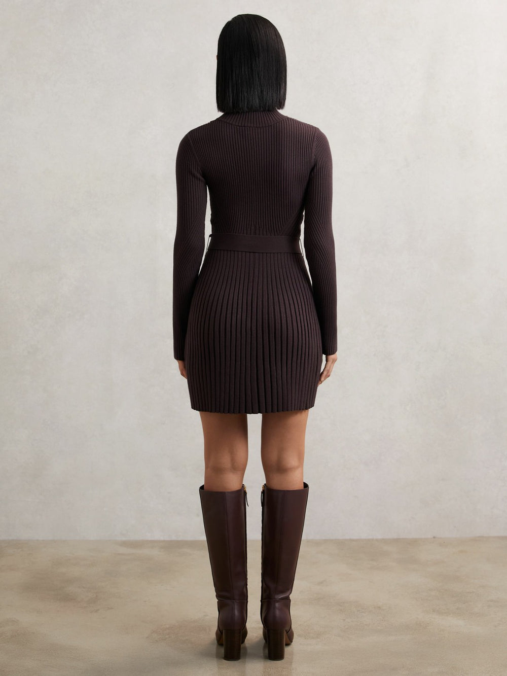 Rib-Knit Belted Half-Zip Flippy Dress Plum Purple | Women