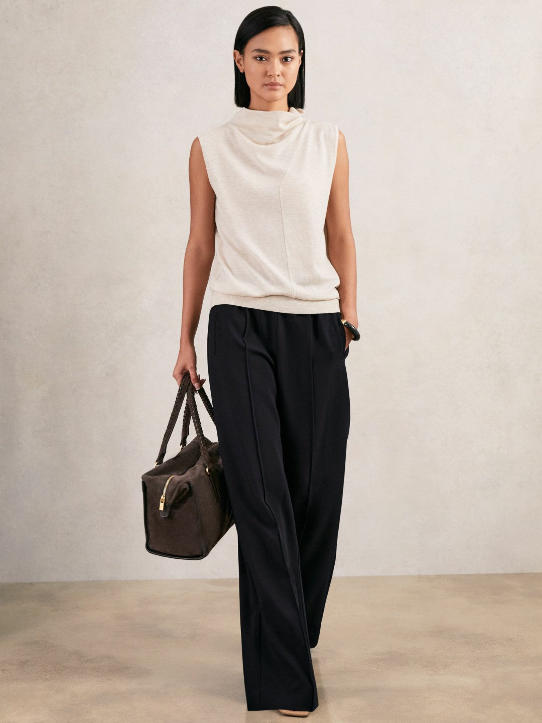 Wide Leg Elasticated Waist Trousers Navy | Women