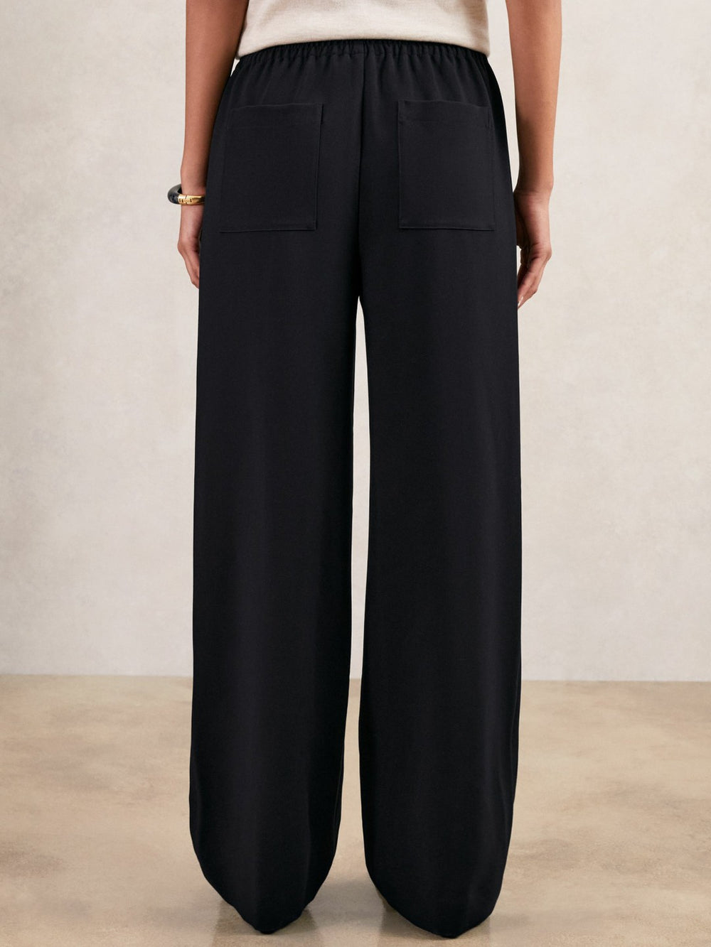 Wide Leg Elasticated Waist Trousers Navy | Women