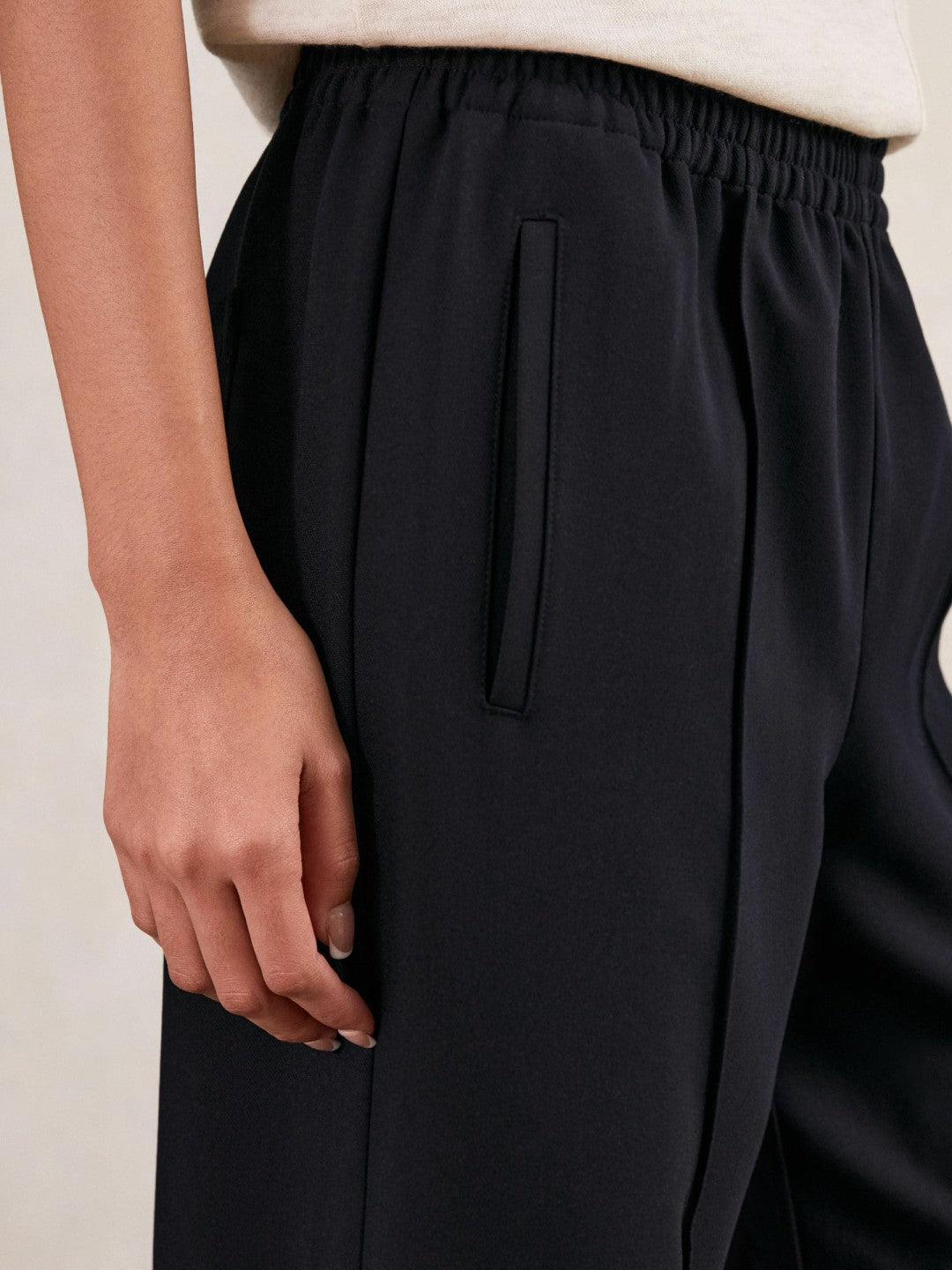 Petite Wide Leg Elasticated Waist Trousers Navy | Women