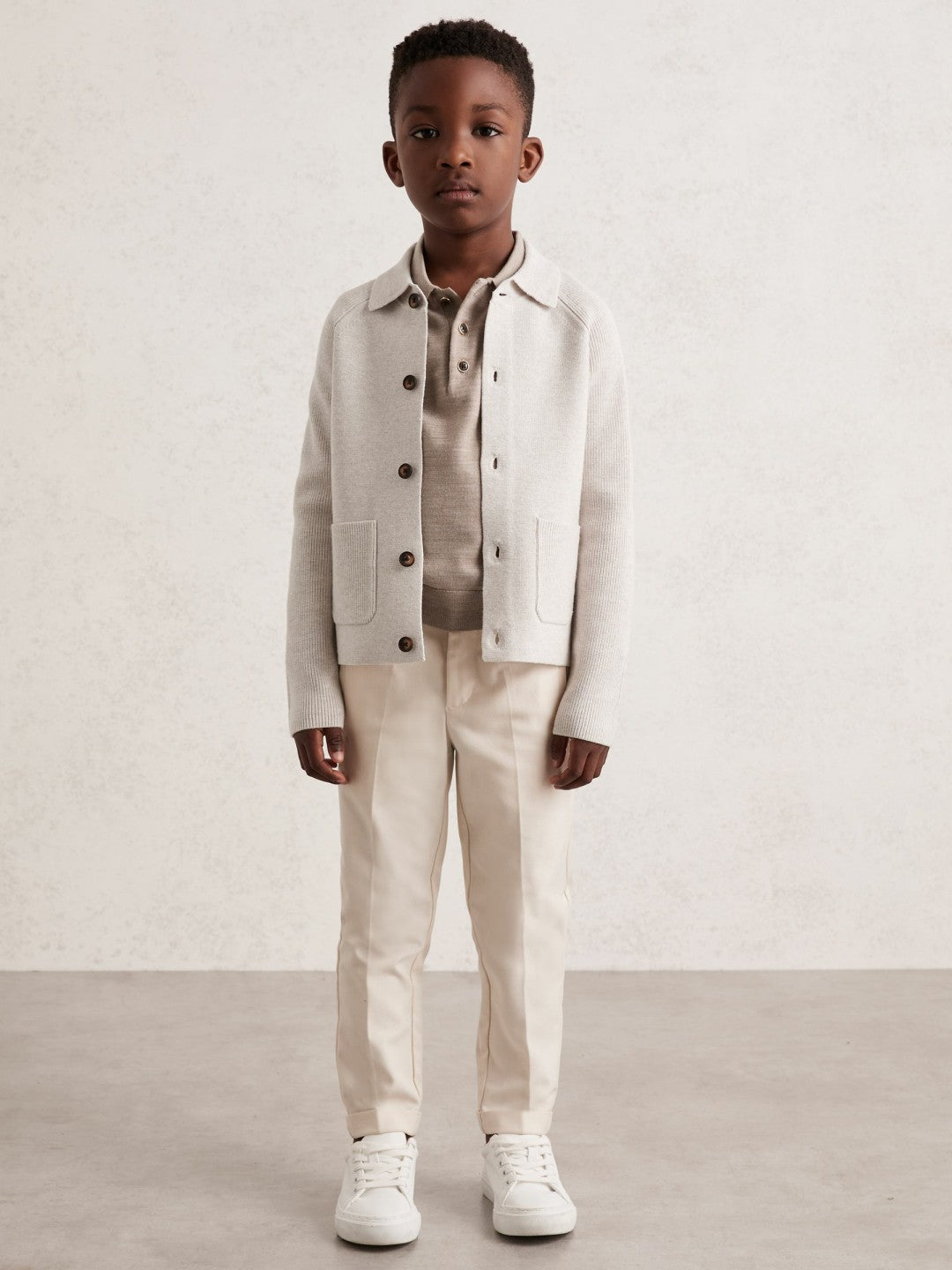 9-13 yrs Button-Through Knitted Cardigan Oatmeal Melange | Children & Baby