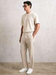 Cotton Textured Stripe T-Shirt Oatmeal/White | Men