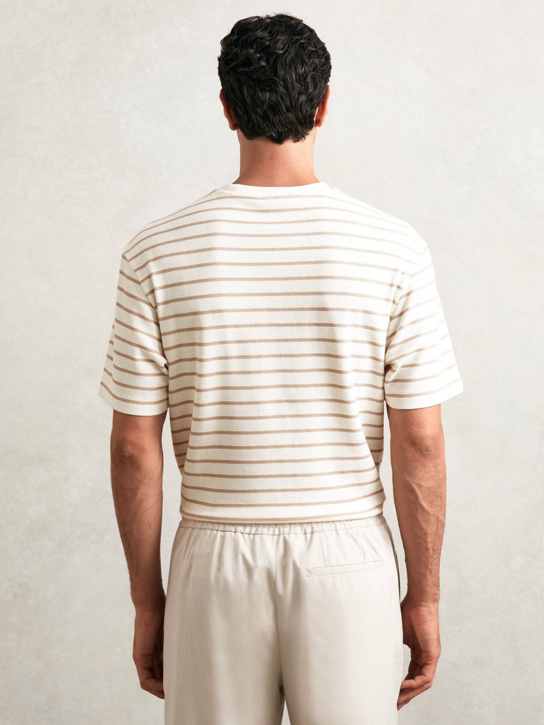 Cotton Textured Stripe T-Shirt Oatmeal/White | Men