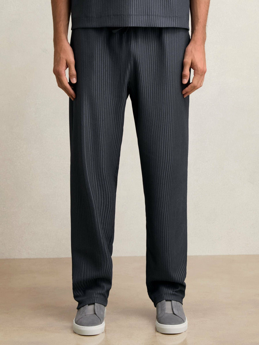 Textured Stripe Drawstring Trousers Petrol Blue | Men