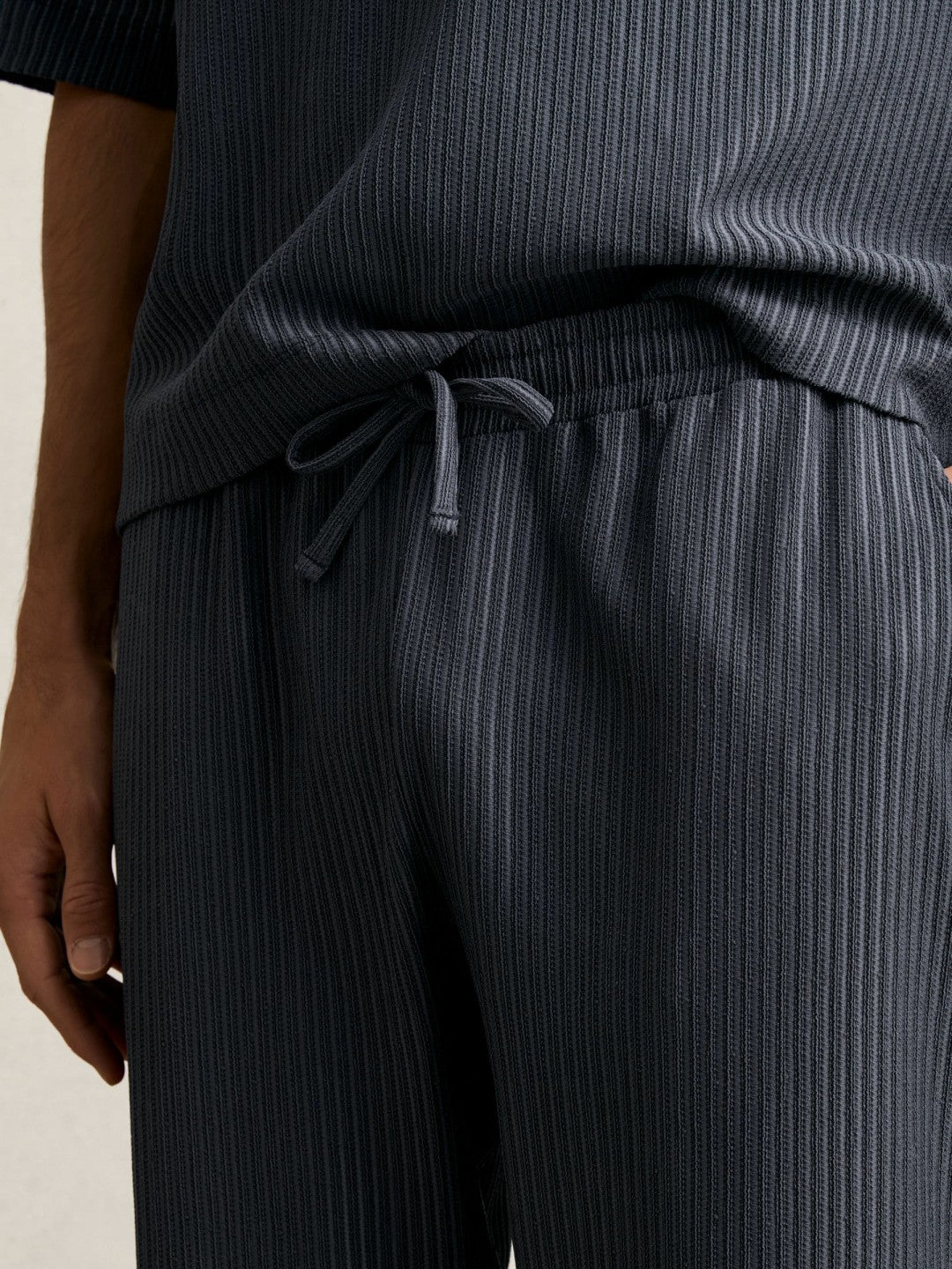 Textured Stripe Drawstring Trousers Petrol Blue | Men
