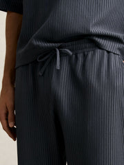 Textured Stripe Drawstring Trousers Petrol Blue | Men