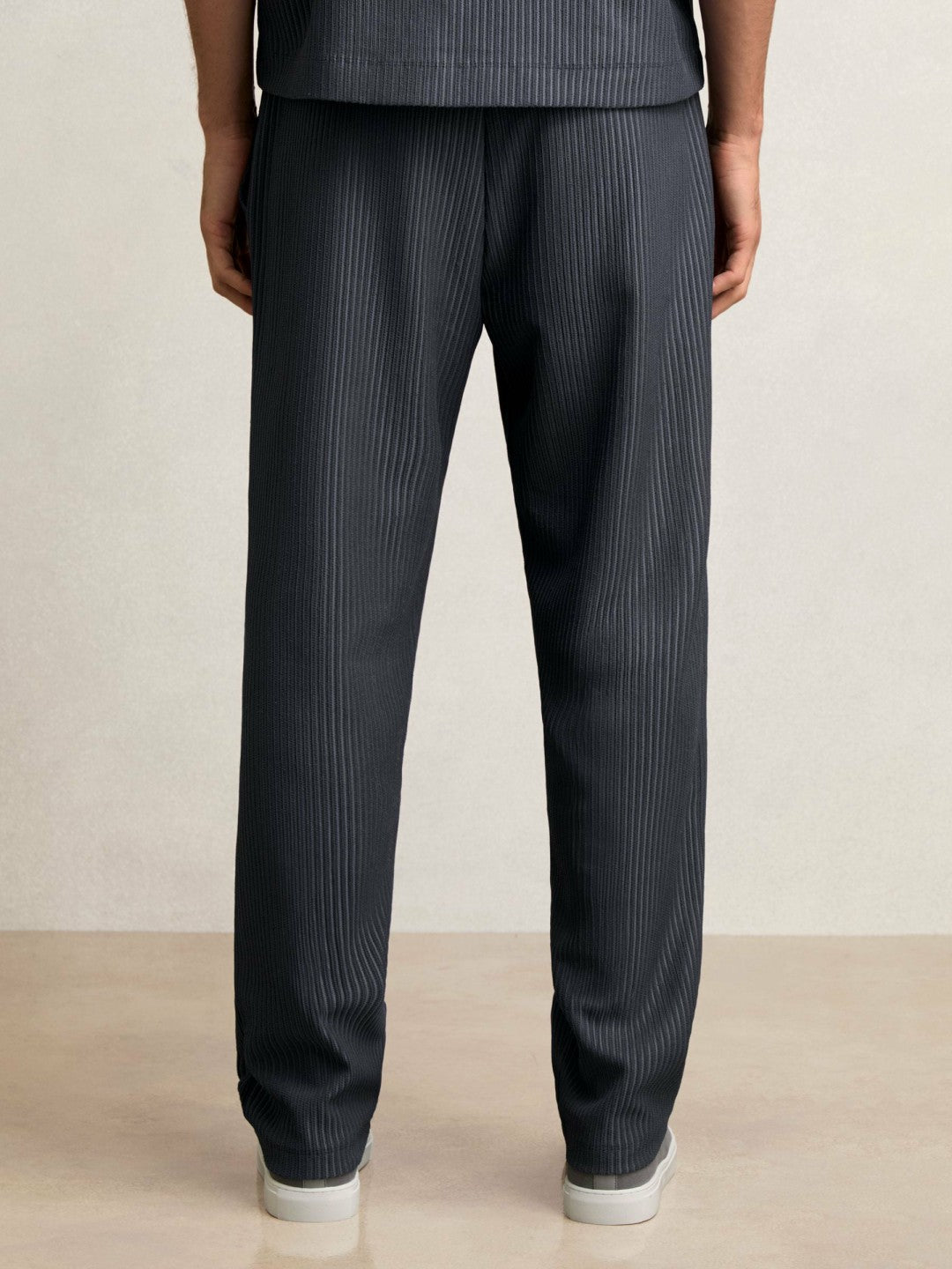 Textured Stripe Drawstring Trousers Petrol Blue | Men