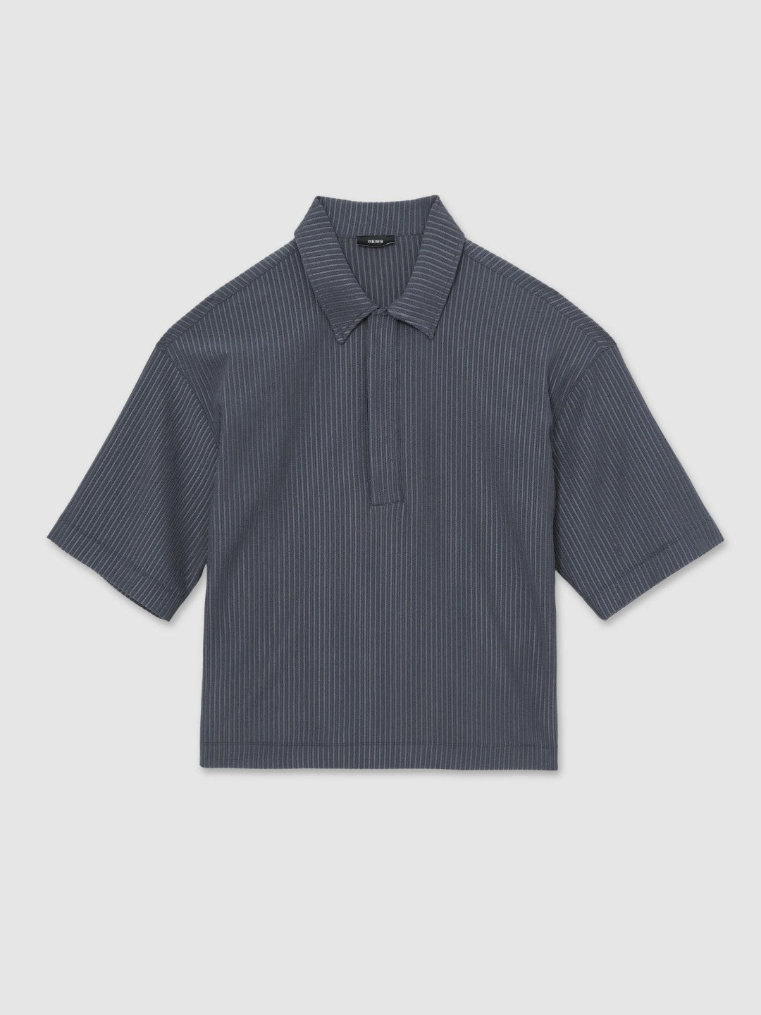 Oversized Textured Stripe Polo Shirt Petrol Blue | Men