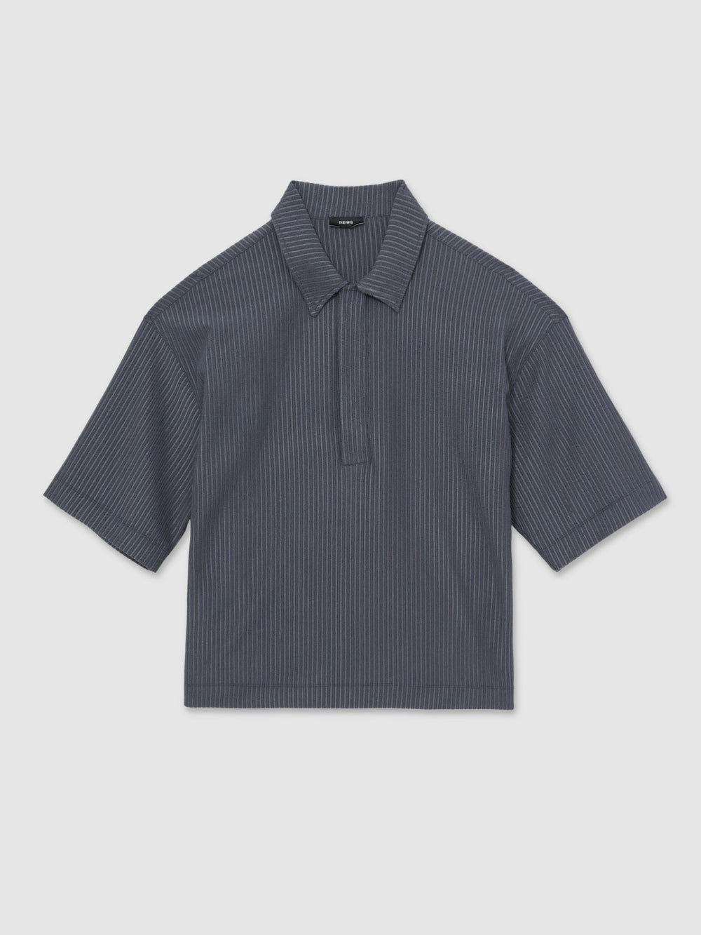 Oversized Textured Stripe Polo Shirt Petrol Blue | Men